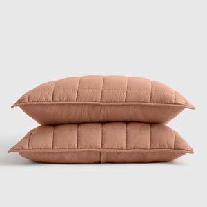 NWOT QUINCE European Linen Box Quilted Sham Set King Desert Sunset 6086